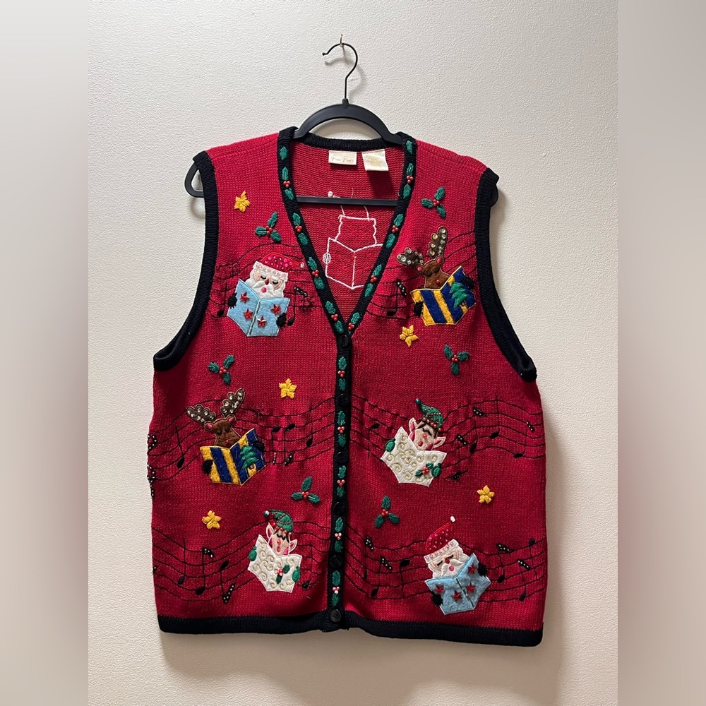 Bobbie Brooks Appliqué X-mas Motif Grandma-core  Sweater Vest, Sz 18-20W, Red